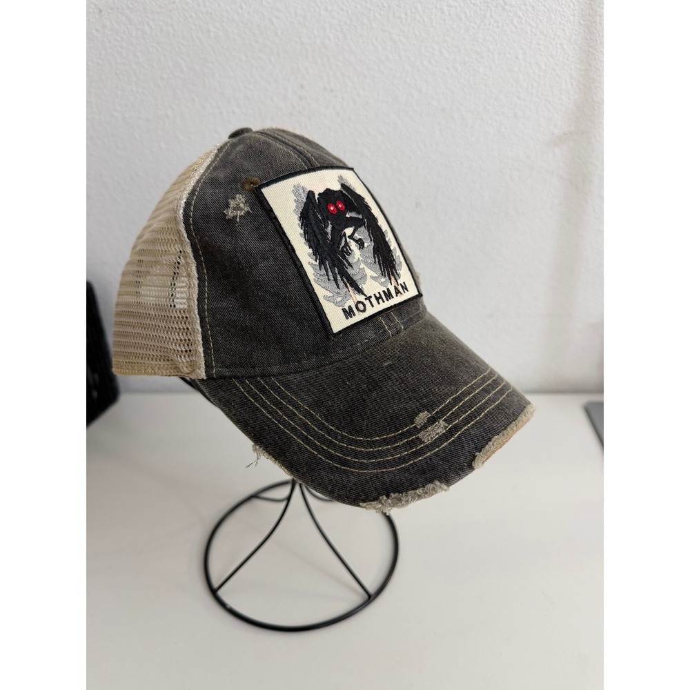 Headmost Mothman Cryptid Trucker Hat Distressed Snapback Mesh Cap Grey Tan OSFM
